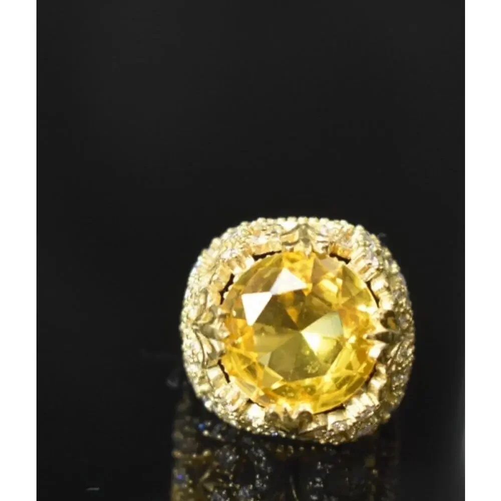 925 Sterling Silver Yellow Alpanite & CZ Ring Size 8 Turkey